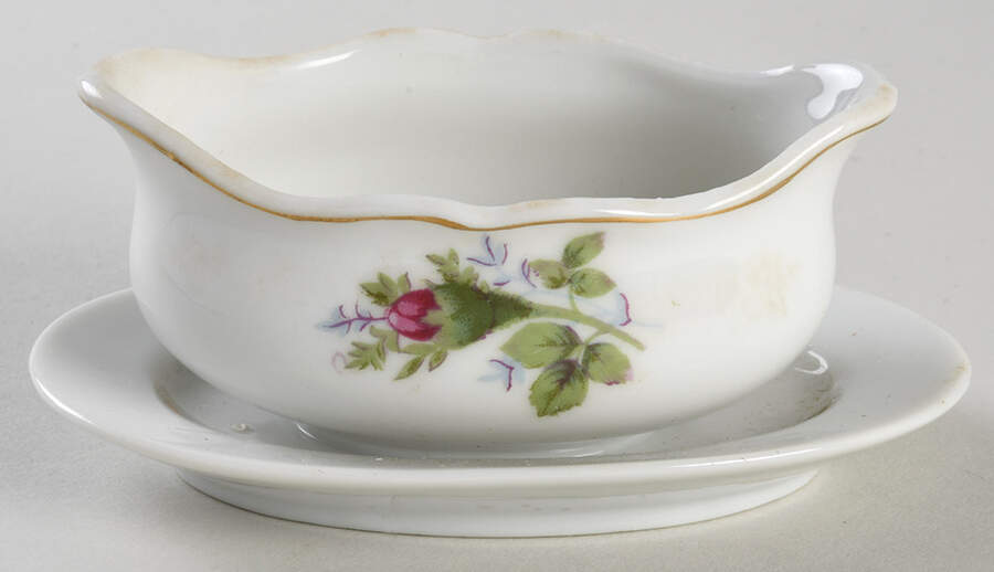 Moss Rose Childs Gravy Boat with Attached Underplate by Japan-1