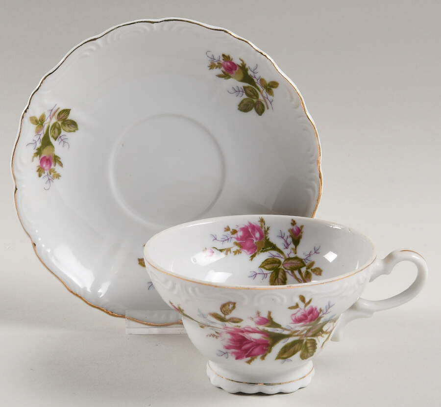 Moss Rose Footed Cup & Saucer Set by Japan-1