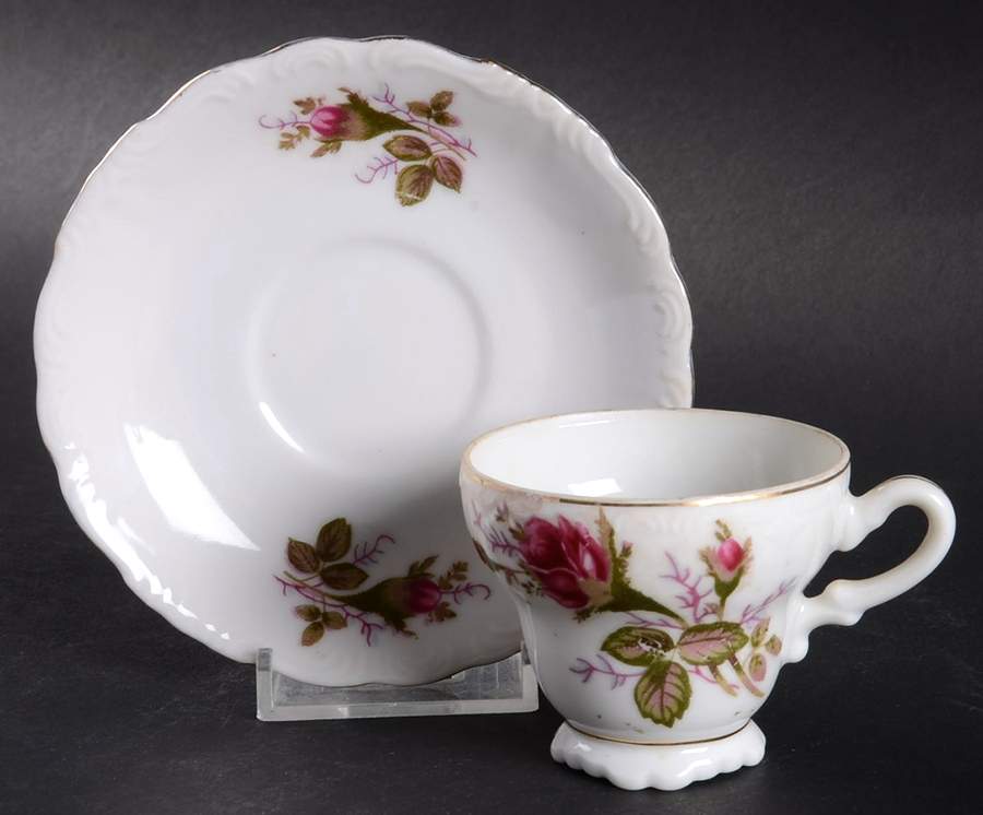 Moss Rose Footed Demitasse Cup & Saucer Set by Japan-1
