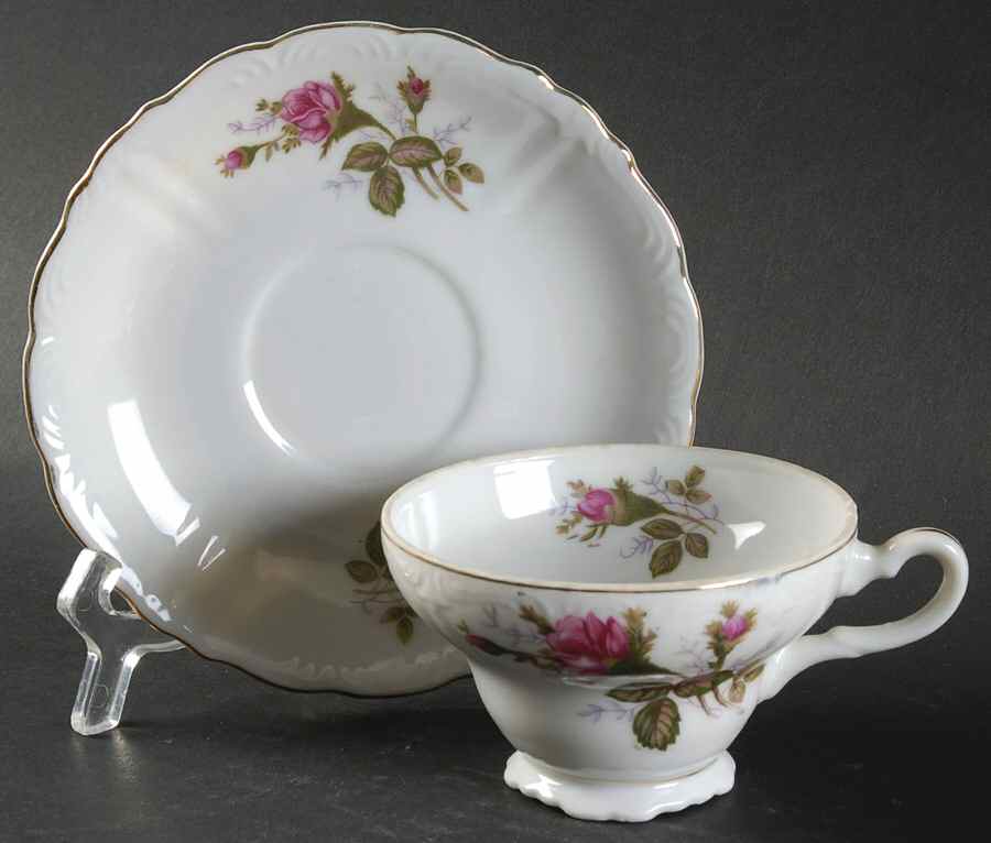 Moss Rose Footed Cup & Saucer Set by Japan-1