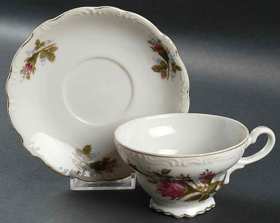 Moss Rose Footed Cup & Saucer Set by Japan-1
