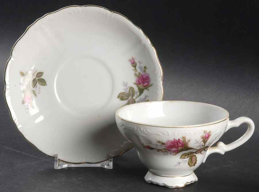 Moss Rose Footed Cup & Saucer Set by Japan-1