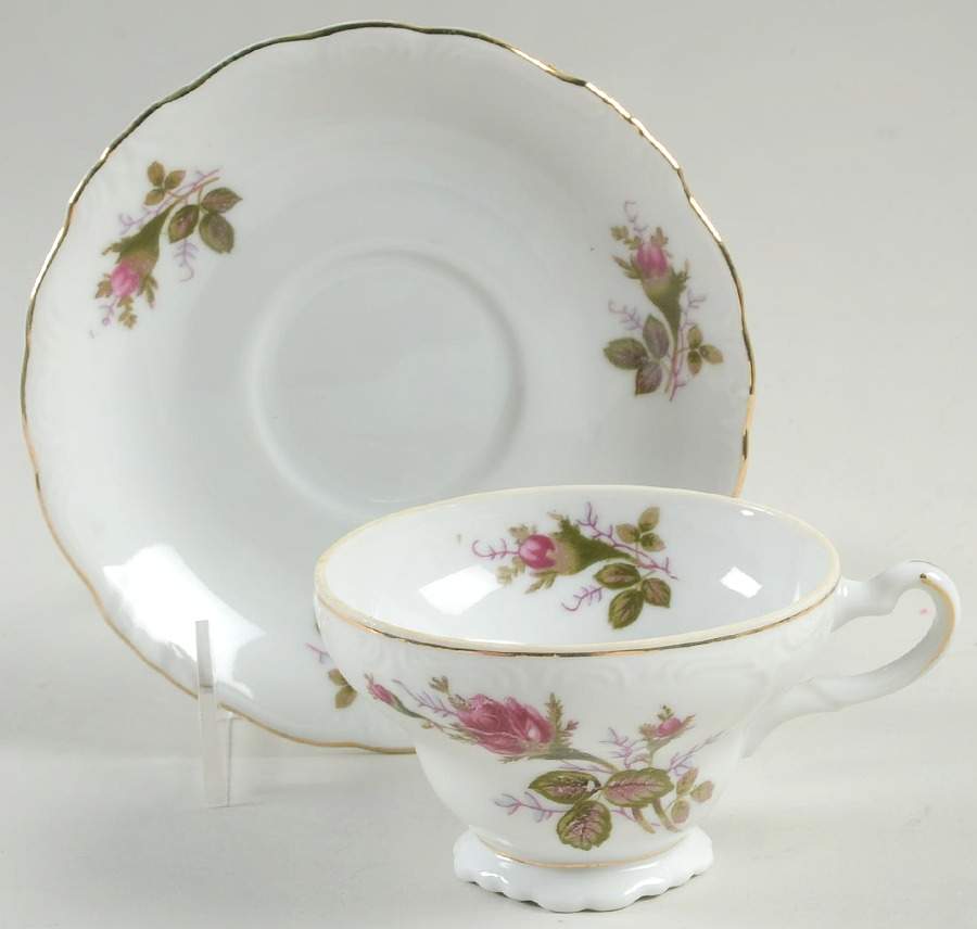 Moss Rose Footed Cup & Saucer Set by Japan-1