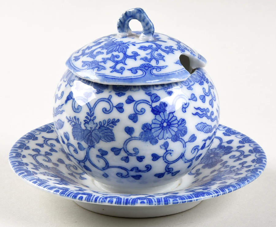 Phoenix Bird Mustard with Lid & Attached Underplate by Japan-1