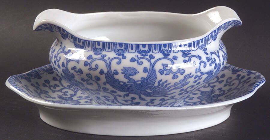 Phoenix Bird Gravy Boat with Attached Underplate by Japan-1