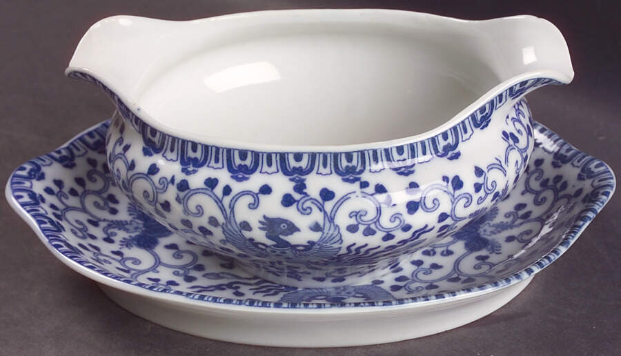 Phoenix Bird Gravy Boat with Attached Underplate by Japan-1