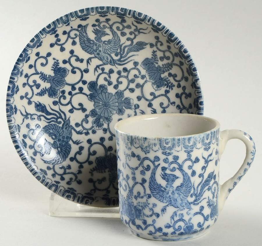Phoenix Bird Flat Demitasse Cup & Saucer Set by Japan-1