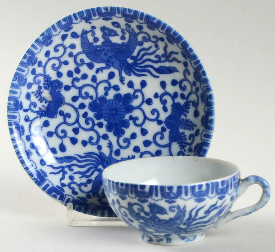 Phoenix Bird Flat Demitasse Cup & Saucer Set by Japan-1