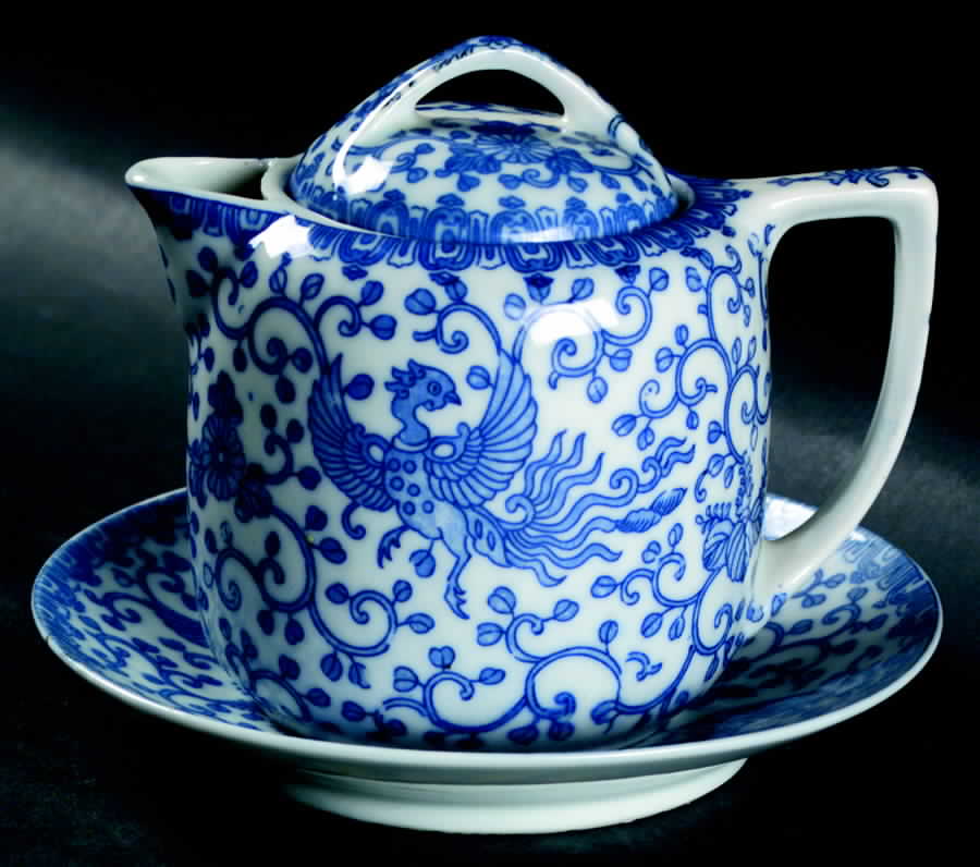 Phoenix Bird Large Syrup with Lid and Underplate by Japan-1