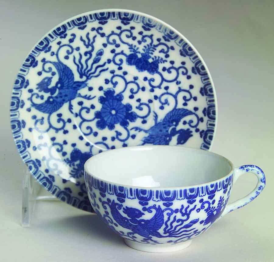 Phoenix Bird Flat Demitasse Cup & Saucer Set by Japan-1
