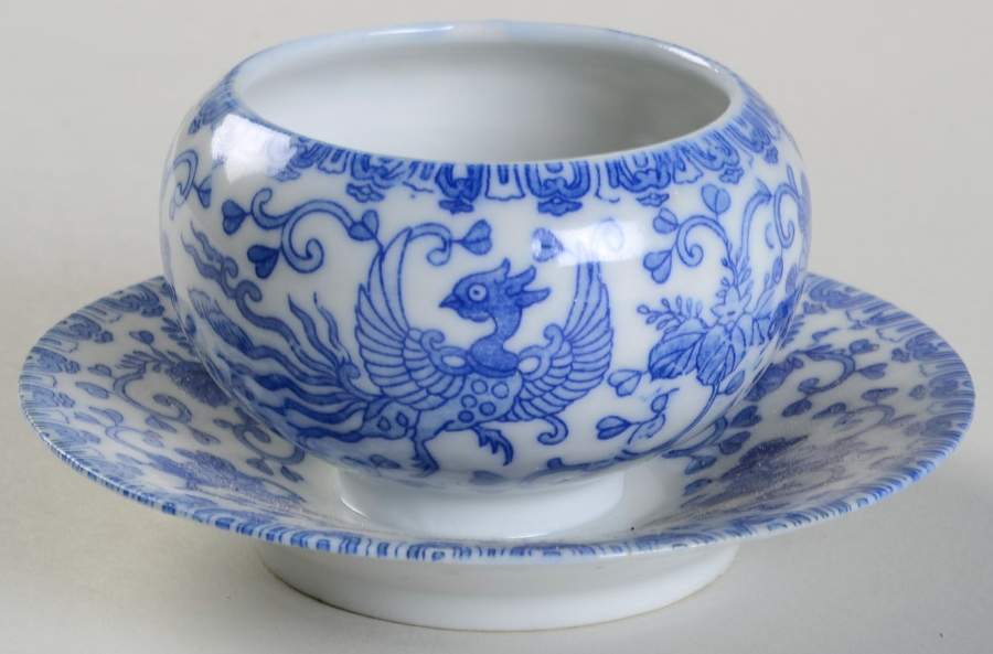 Phoenix Bird Mustard with Attached Underplate No Lid by Japan-1