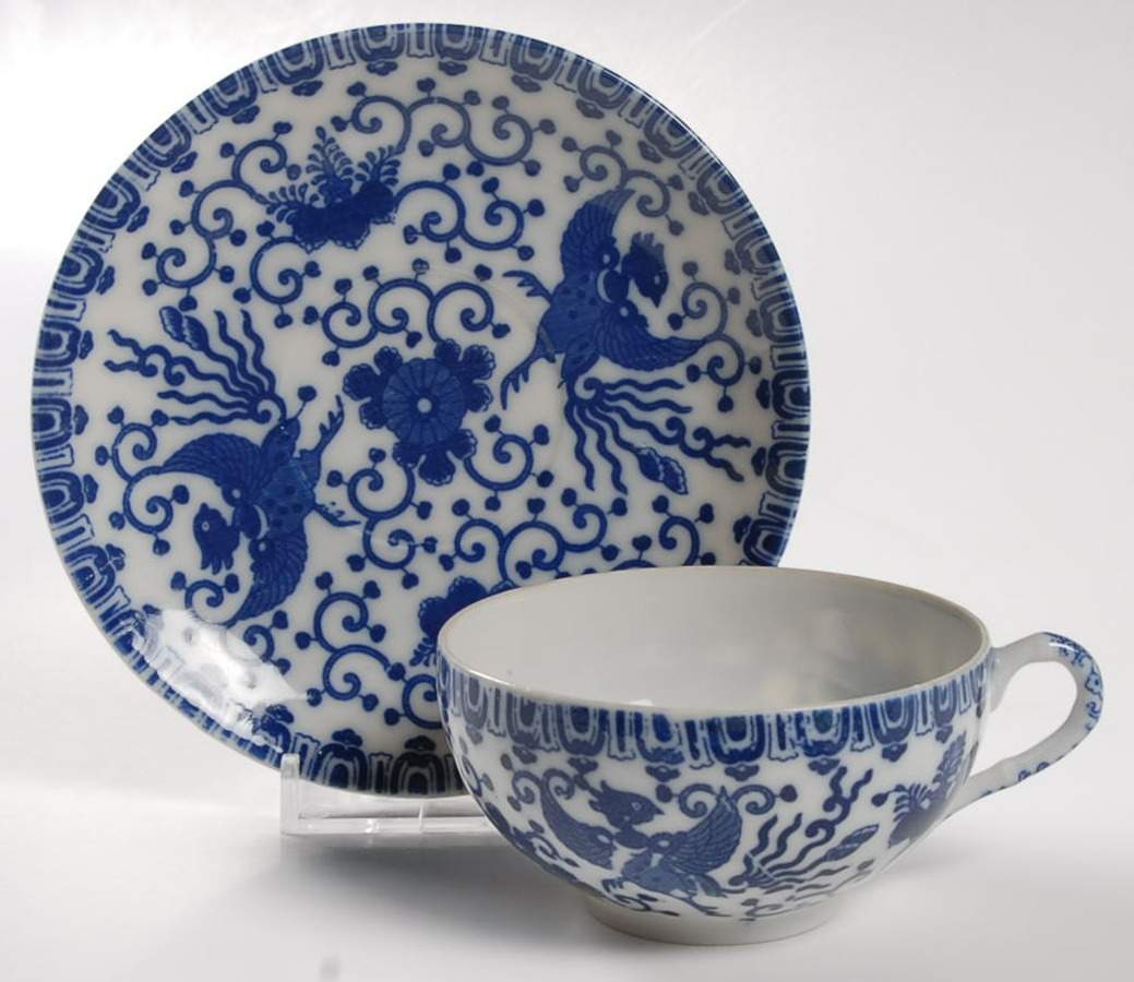 Phoenix Bird Flat Cup & Saucer Set by Japan-1