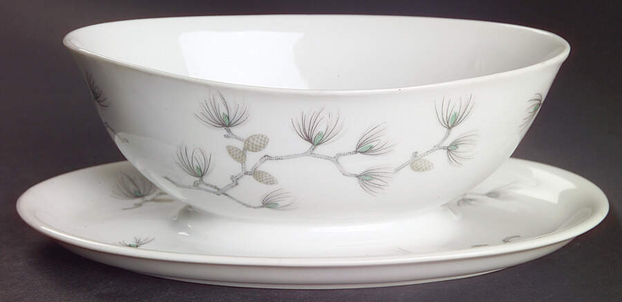Pine Gravy Boat with Attached Underplate by Japan-1