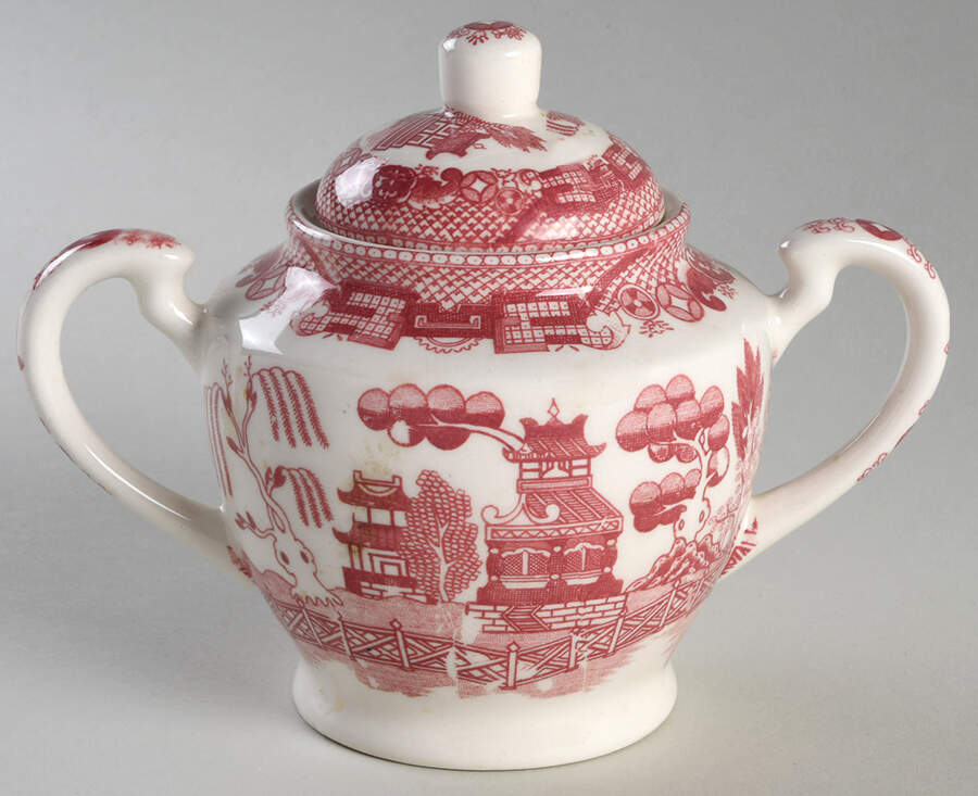 Pink Willow (Fine Quality) Sugar Bowl & Lid by Japan-1