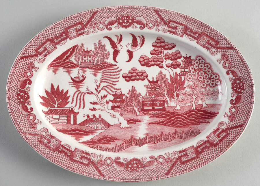 Pink Willow (Fine Quality) 12" Oval Serving Platter by Japan-1