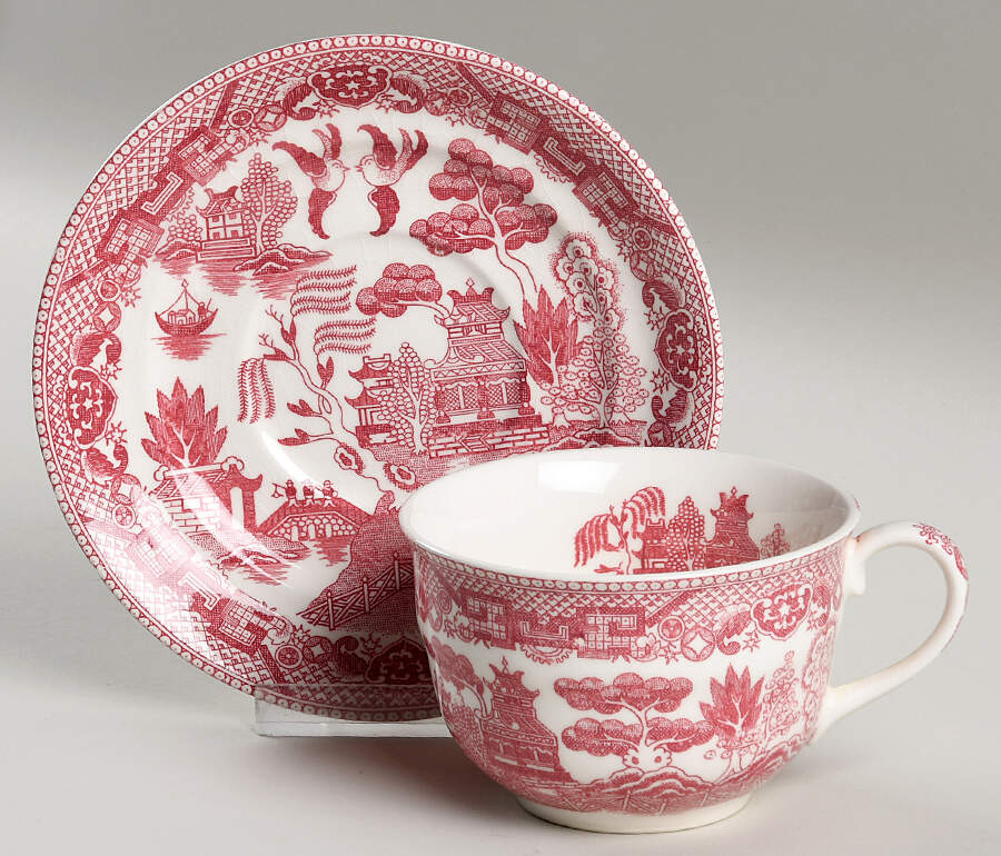 Pink Willow (Fine Quality) Flat Cup & Saucer Set by Japan-1