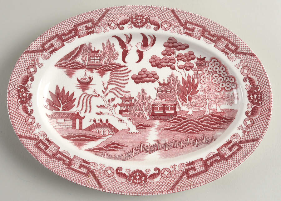 Pink Willow (Earthenware) 13" Oval Serving Platter by Japan-1