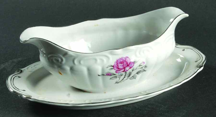 Queen Rose Gravy Boat with Attached Underplate by Japan-1