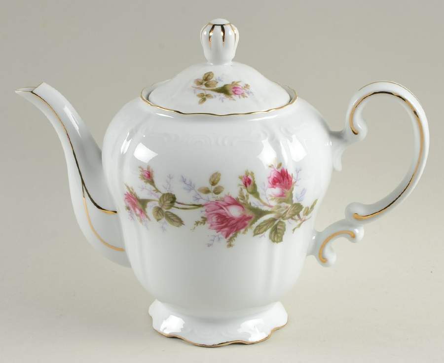 Rosemarie (Scalloped, Pink Flowers) Teapot & Lid by Japan-1