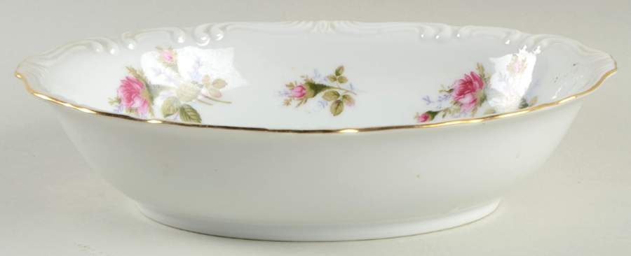 Rosemarie (Scalloped, Pink Flowers) 10" Oval Vegetable Bowl by Japan-1
