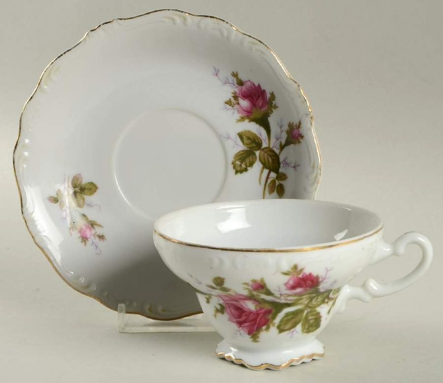 Rosemarie (Scalloped, Pink Flowers) Footed Cup & Saucer Set by Japan-1