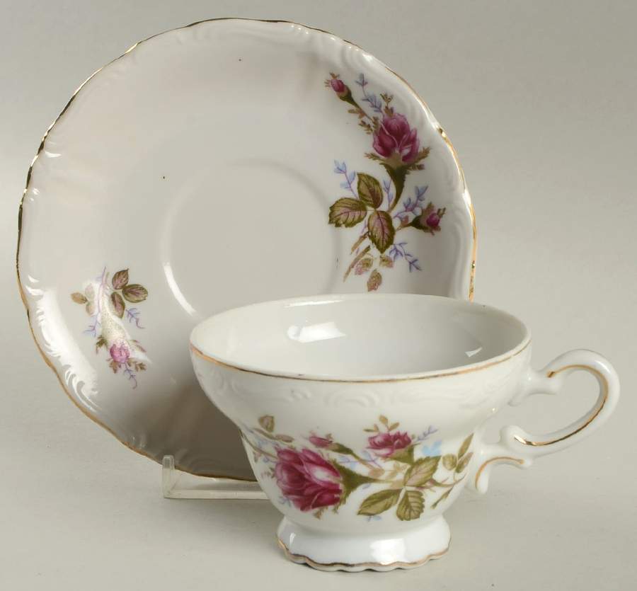 Rosemarie (Scalloped, Pink Flowers) Footed Cup & Saucer Set by Japan-1