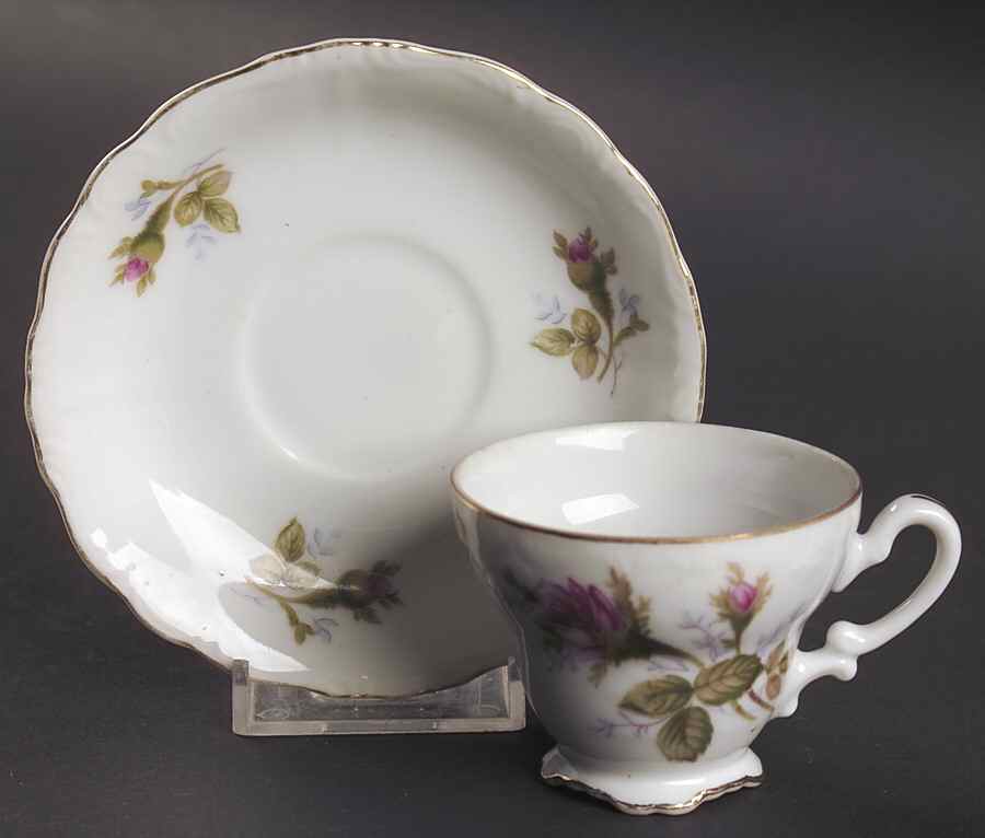 Rosemarie (Scalloped, Pink Flowers) Footed Demitasse Cup & Saucer Set by Japan-1