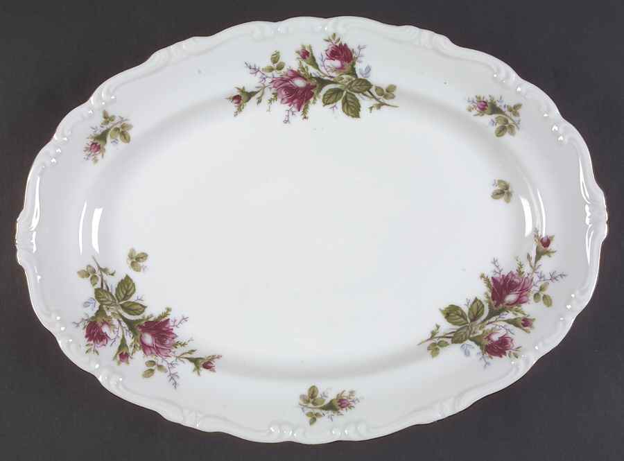 Rosemarie (Scalloped, Pink Flowers) 14" Oval Serving Platter by Japan-1
