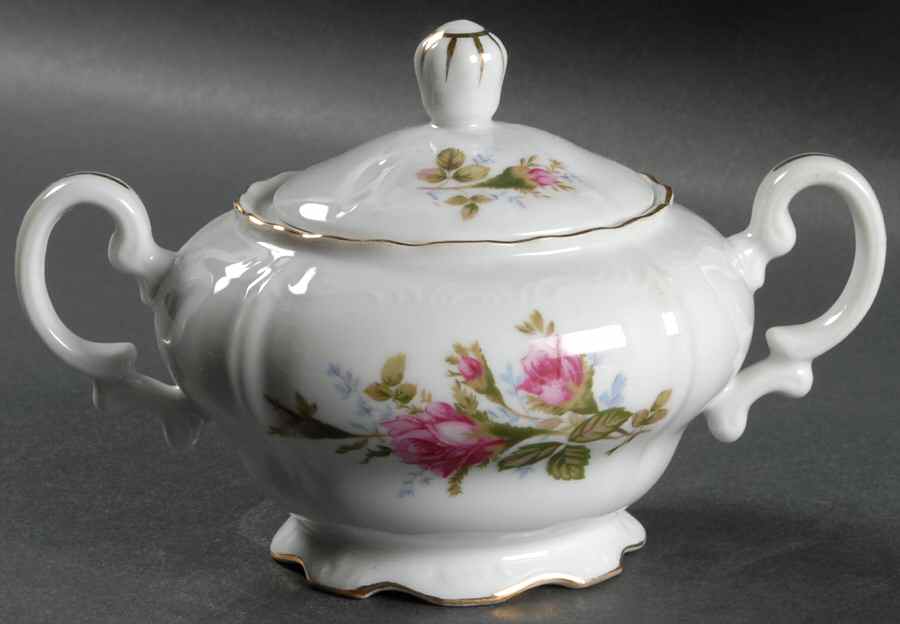 Rosemarie (Scalloped, Pink Flowers) Sugar Bowl & Lid by Japan-1