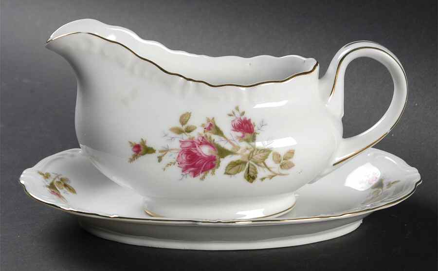 Rosemarie (Scalloped, Pink Flowers) Gravy Boat & Underplate/Relish by Japan-1