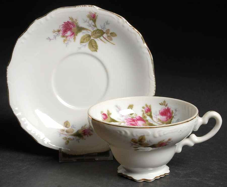 Rosemarie (Scalloped, Pink Flowers) Footed Cup & Saucer Set by Japan-1