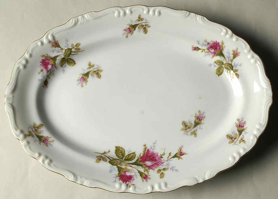 Rosemarie (Scalloped, Pink Flowers) 12" Oval Serving Platter by Japan-1