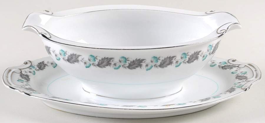 Silver Wreath Gravy Boat with Attached Underplate by Japan-1