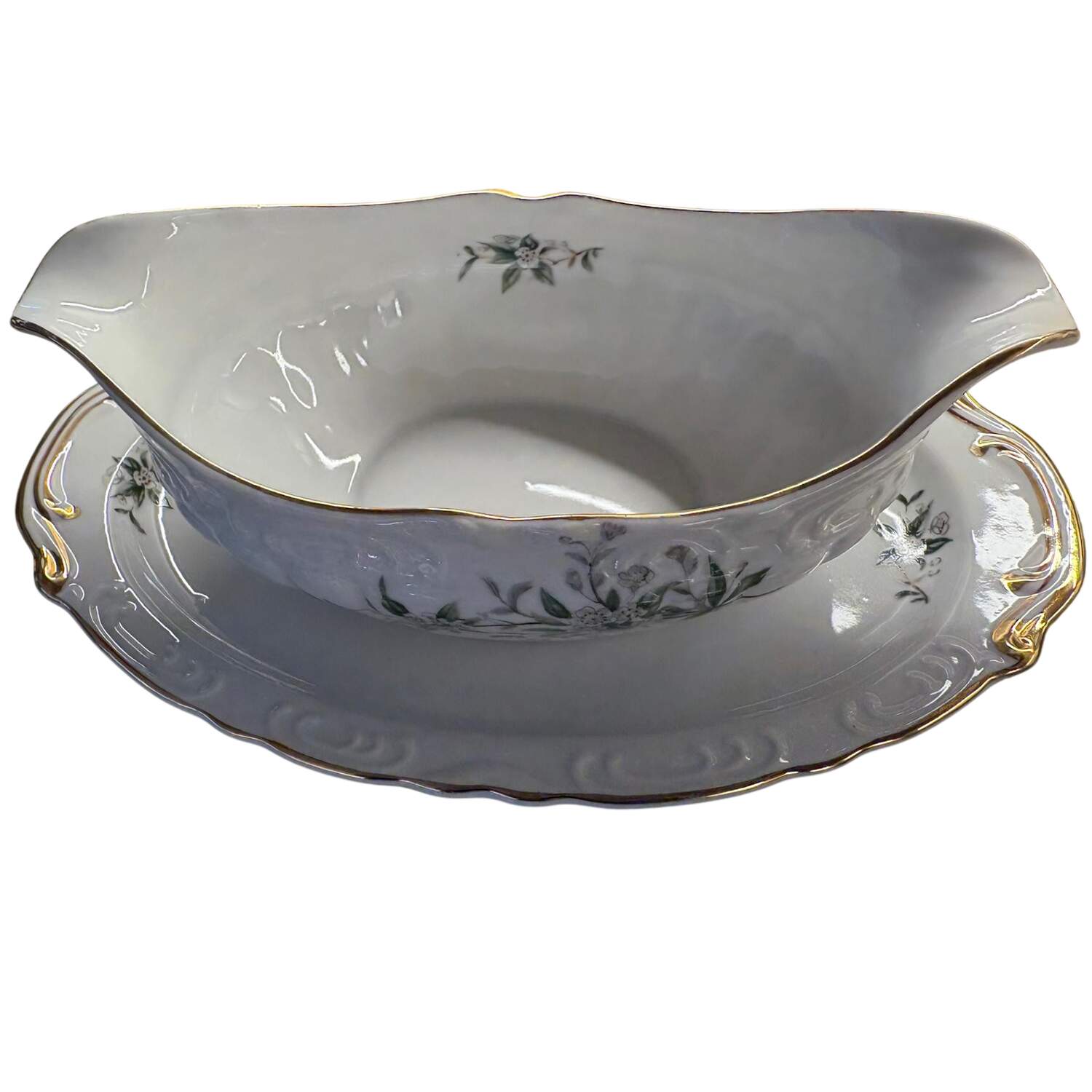 Springtime Gravy Boat with Attached Underplate by Japan-1