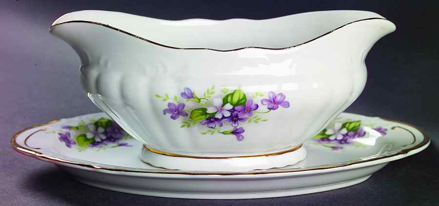 Violets Gravy Boat & Underplate/Relish by Japan-1