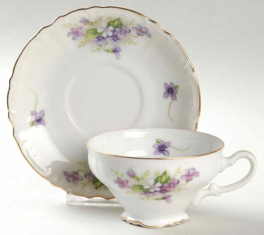 Violets Footed Cup & Saucer Set by Japan-1