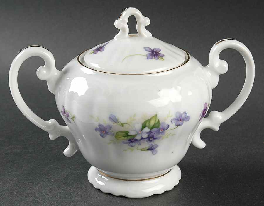 Violets Sugar Bowl & Lid by Japan-1