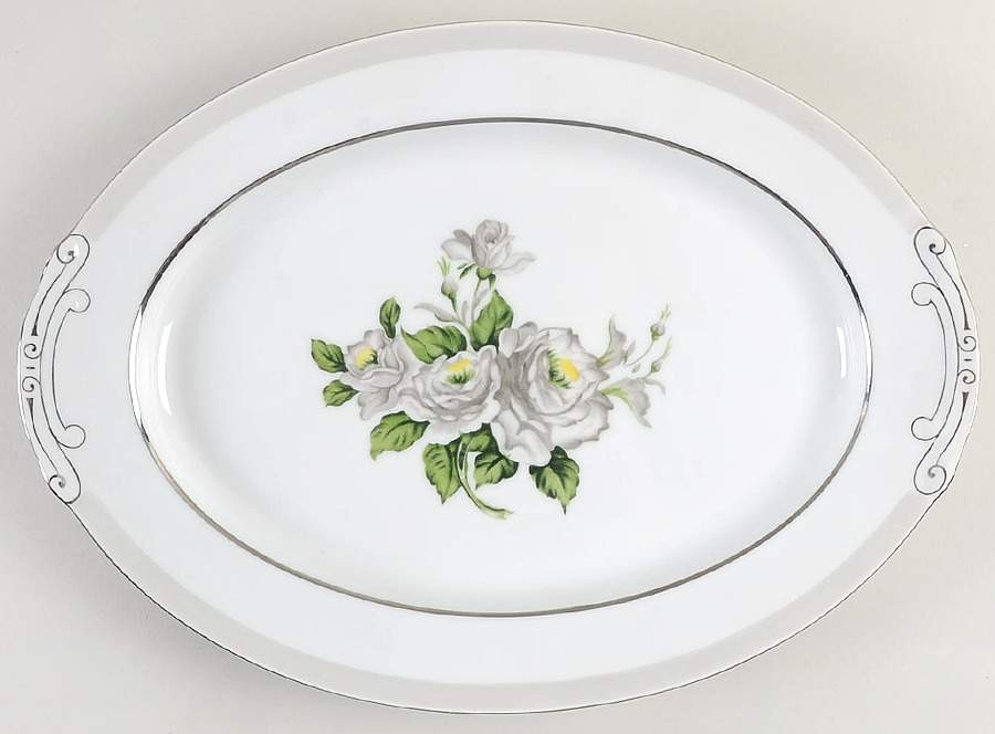 White Rose (Platinum) 14" Oval Serving Platter by Japan-1