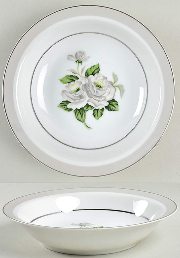 White Rose (Platinum) Rim Soup Bowl by Japan-1