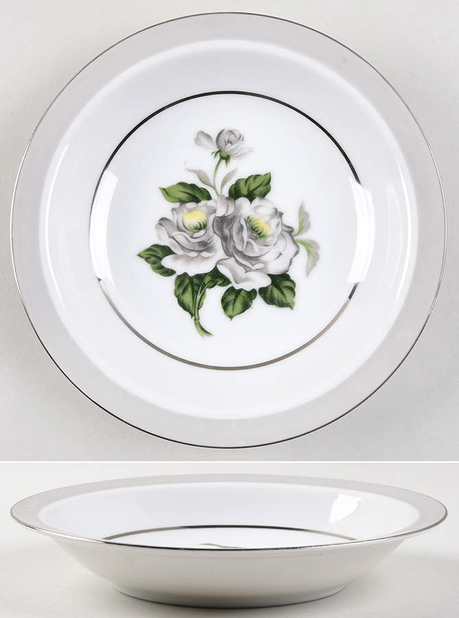 White Rose (Platinum) Rim Soup Bowl by Japan-1
