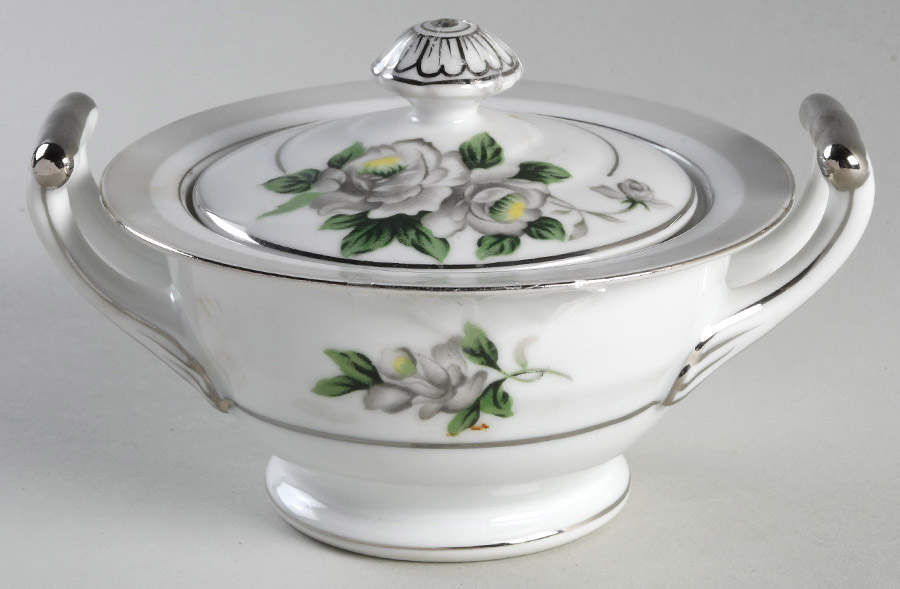 White Rose (Platinum) Sugar Bowl & Lid by Japan-1