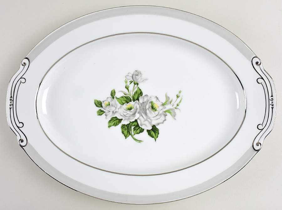 White Rose (Platinum) 16" Oval Serving Platter by Japan-1