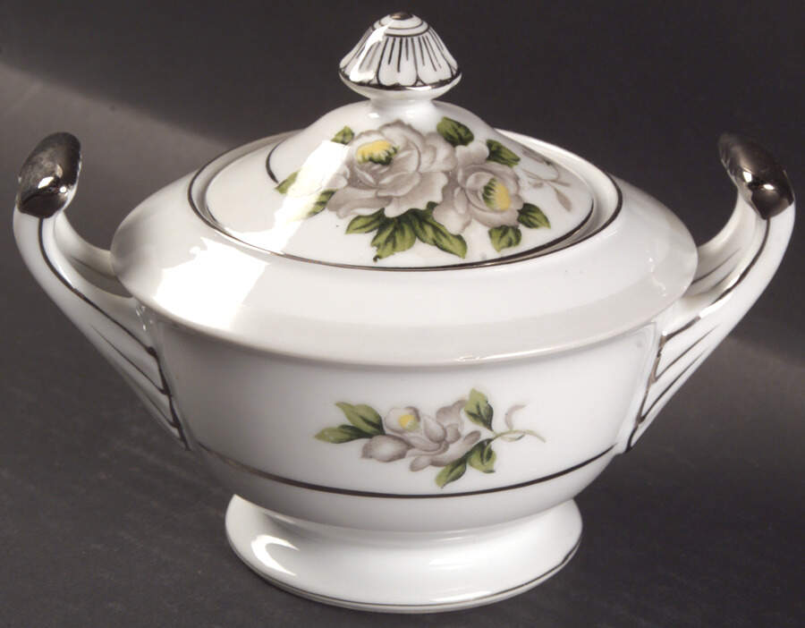White Rose (Platinum) Sugar Bowl & Lid by Japan-1