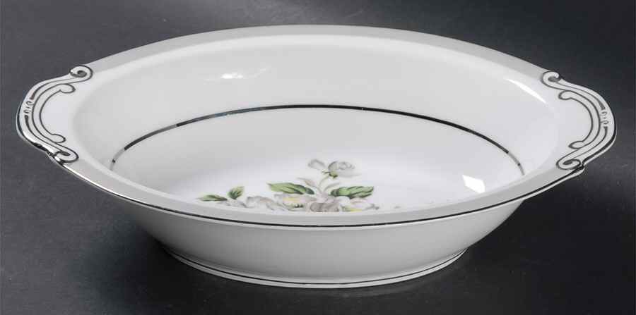 White Rose (Platinum) 11" Oval Vegetable Bowl by Japan-1