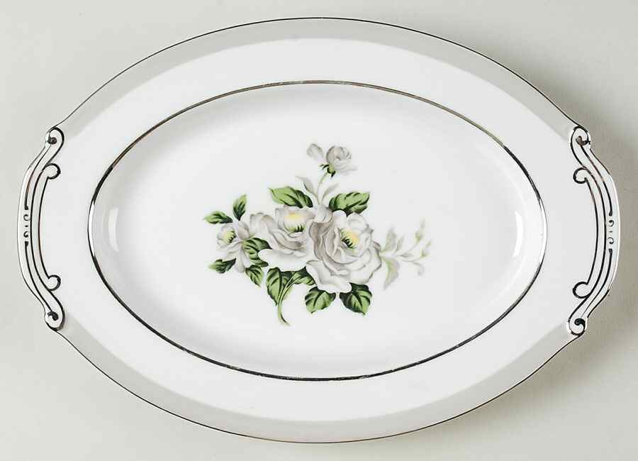 White Rose (Platinum) 12" Oval Serving Platter by Japan-1