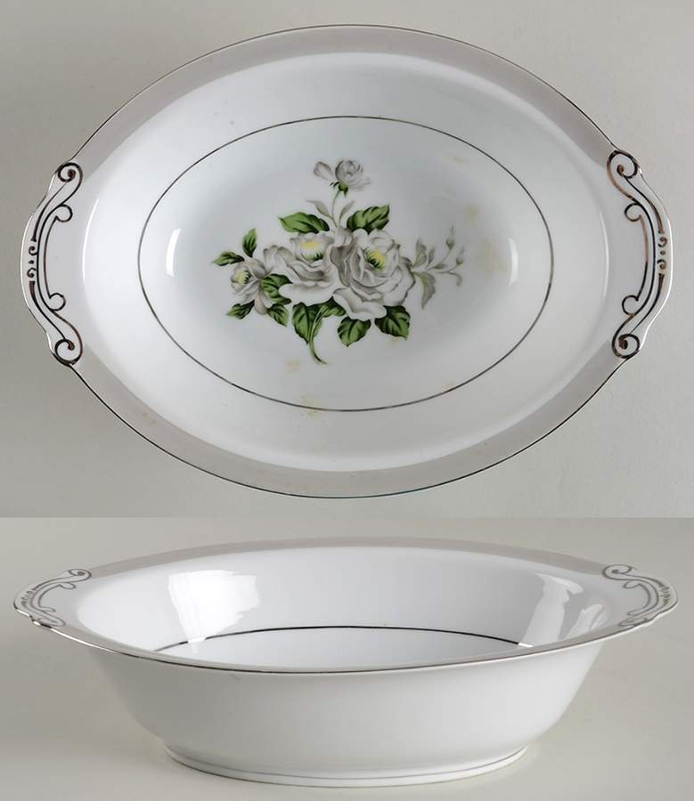White Rose (Platinum) 10" Oval Vegetable Bowl by Japan-1