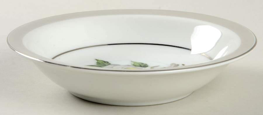 White Rose (Platinum) Rim Fruit/Dessert (Sauce) Bowl by Japan-1