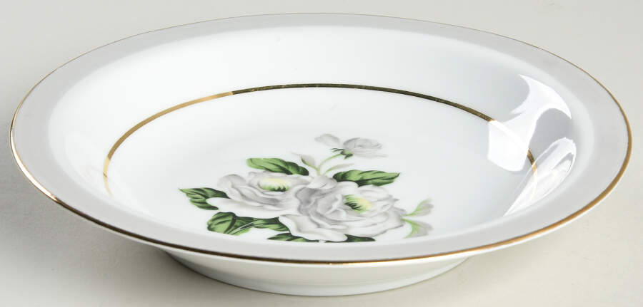 White Rose (Gold) Rim Soup Bowl by Japan-1