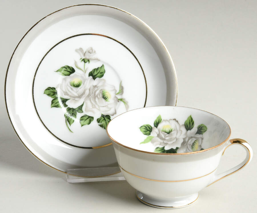 White Rose (Gold) Footed Cup & Saucer Set by Japan-1