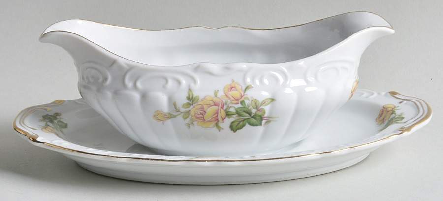 Yellow Rose Gravy Boat with Attached Underplate by Japan-1